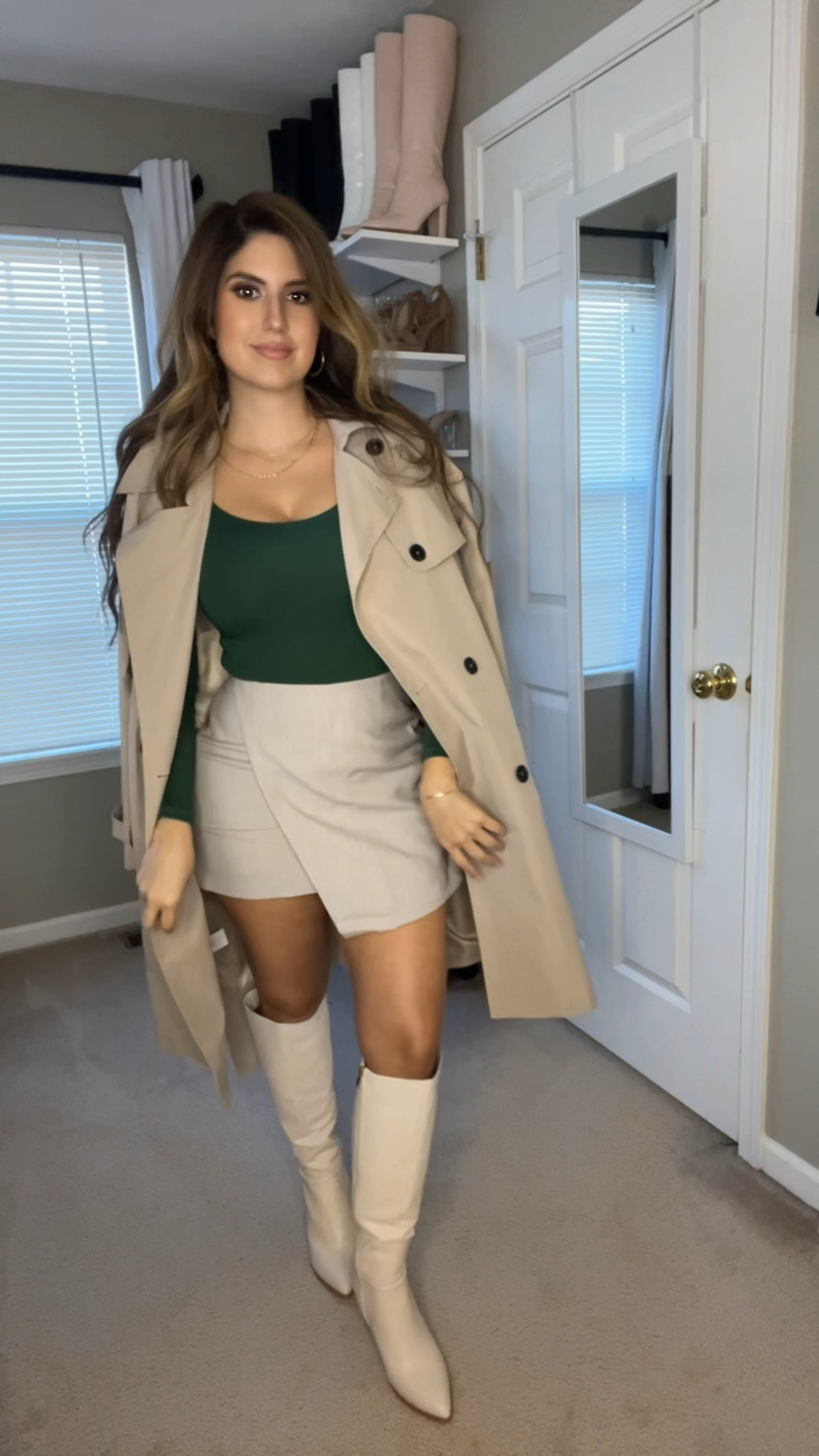 Bodysuit: small
Skirt: small
Trench: small 

Outfit of the day, women’s ootd, holiday wear, holiday outfit, 

#LTKHoliday #LTKSeasonal #LTKsalealert