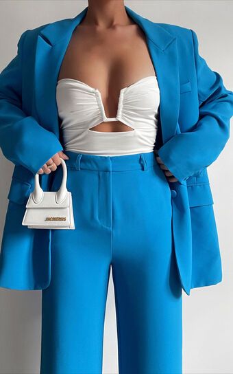 Michelle Oversized Plunge Neck Button Up Blazer in Blue | Showpo (US, UK & Europe)