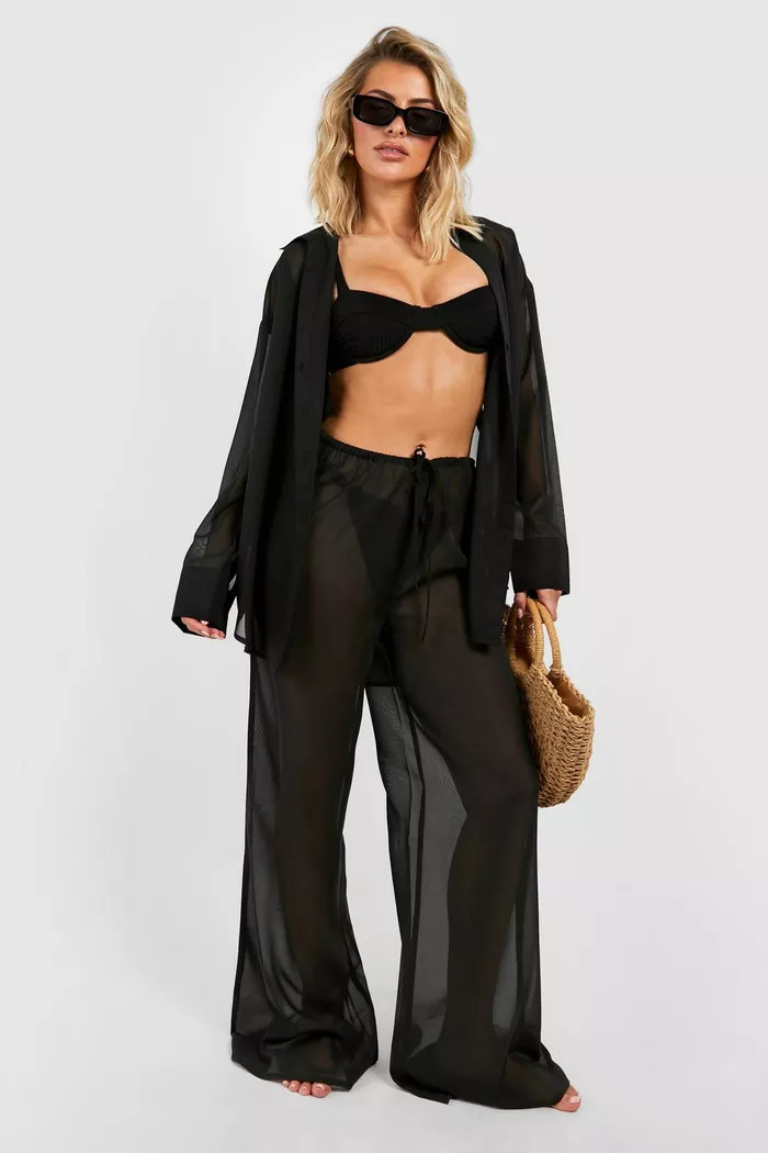Drawstring Chiffon Beach Trousers | Boohoo.com (UK & IE)