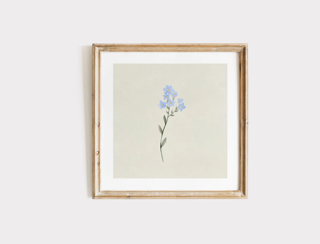 Blue Simple Floral Square Print, INSTANT Digital Downloadable Wall Art, Trendy Decor, Floral Illu... | Etsy (US)