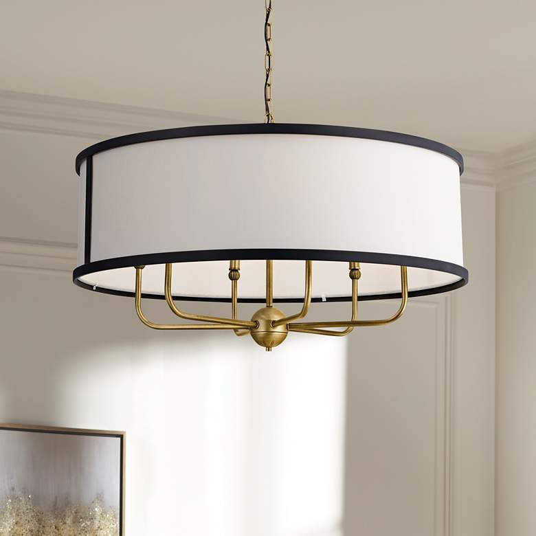 Kichler Heddle 30 1/2"W Natural Brass Drum Shade Chandelier | Lamps Plus