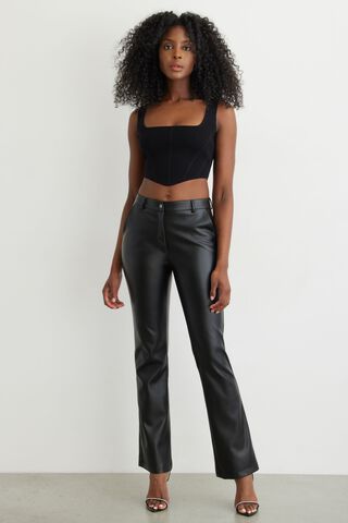 Helena Demi Boot Cut Faux Leather Pants | Dynamite Clothing
