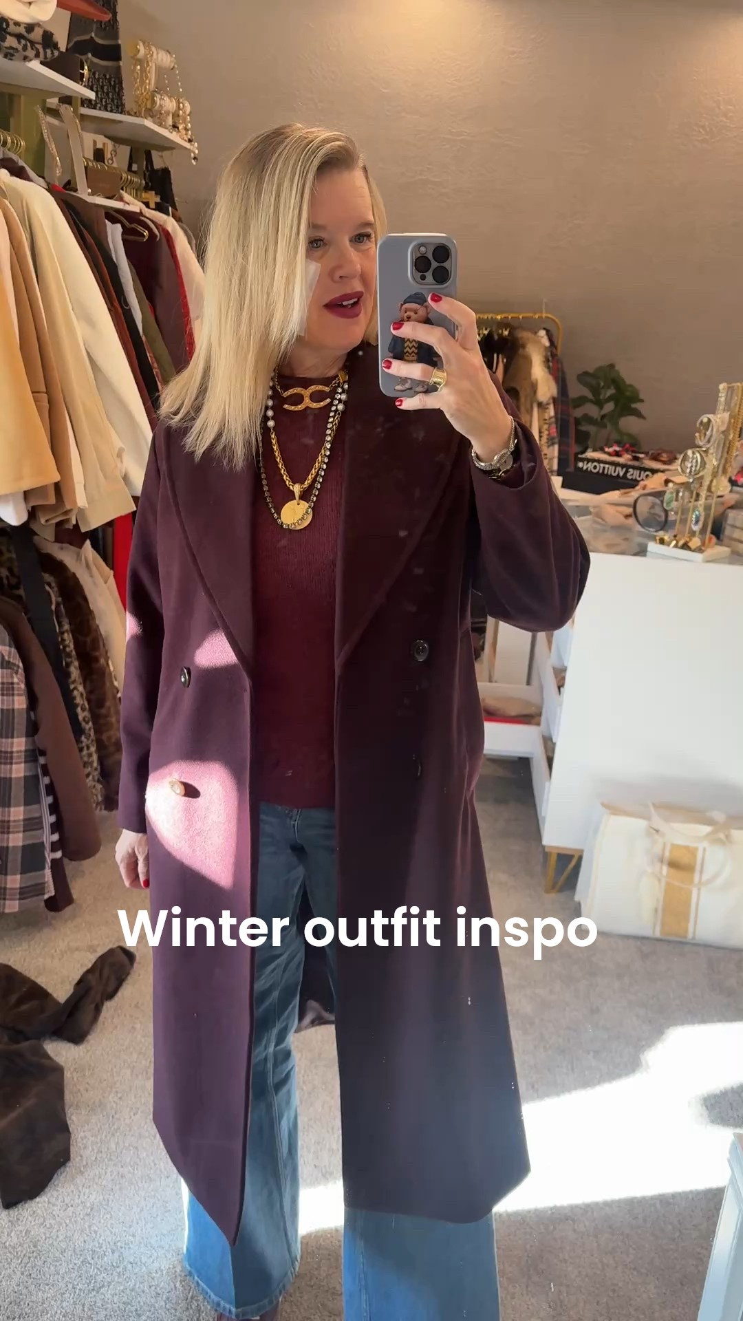 Winter outfit inspo…

Elevated casual

Brand New style of wide leg jeans in a med wash.. by Spanx
Save 15% off with code Deardarcyxspanx 
Fit tts and so comfortable and flattering 

Plum wine coat fits tts and I linked a couple, great quality 

Amazon sweater in wine with a balloon sleeve and cableknit trim detail under $40 and great quality and fits tts 

Wine colored dolce vita sneakers on major sale, so comfortable and fit true to size. 

Statement necklaces (3) separate,!earrings and bracelets are all French Kande and not linkable but can find on my blog 



#LTKgrwm #LTKdayinmylife #LTKootd