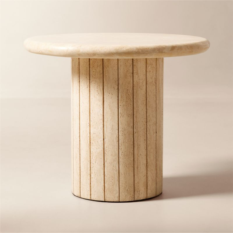 Fuoli Round Travertine Side Table | CB2 | CB2