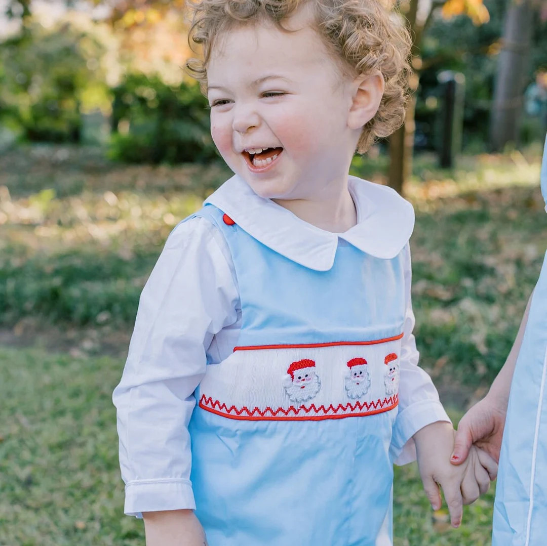 Santa Smocked Christmas Longall in Blue Christmas Outfit, Heirloom, Boys Christmas Outfit, Baby B... | Etsy (US)