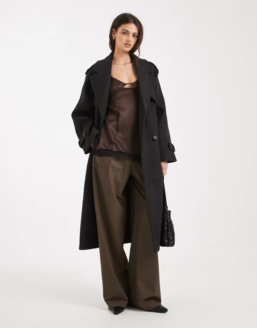 ONLY belted formal coat in dark grey | ASOS (Global)