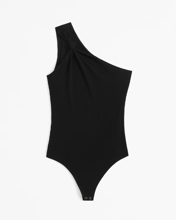Asymmetrical One-Shoulder Knotted Rib Bodysuit | Abercrombie & Fitch (US)