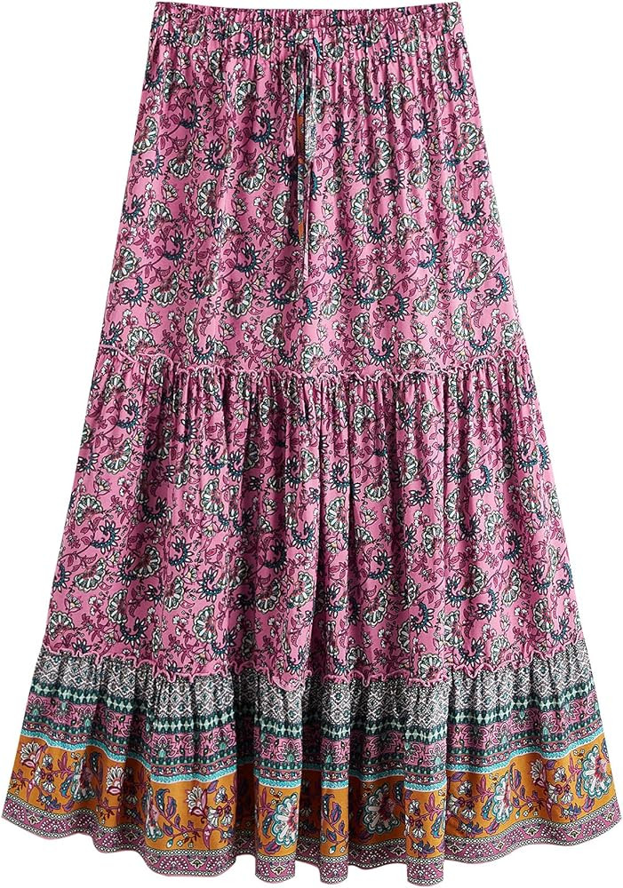 Milumia Women's Boho Vintage Floral Print Tie Waist A Line Maxi Skirts | Amazon (US)