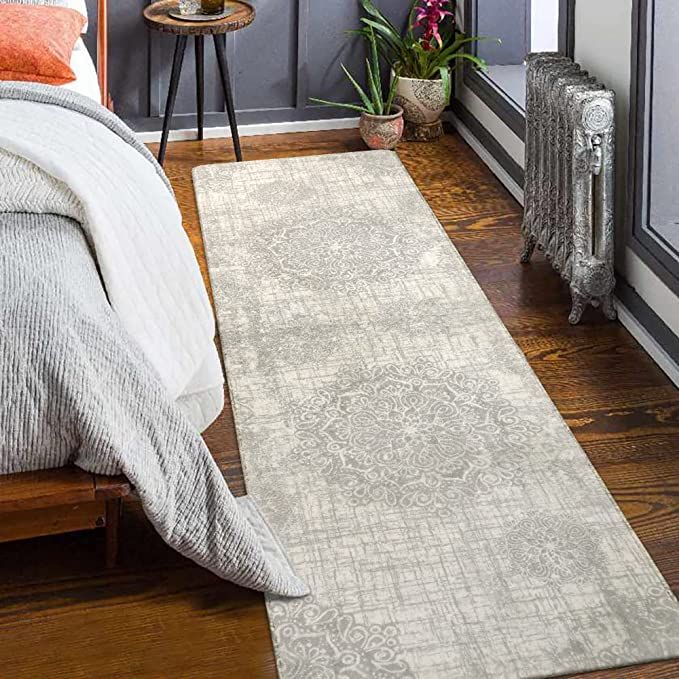 Lahome Vintage Medallion Runner Rug, 2'6''x8' Non Slip Grey Hallway Runner Rug, Laundry Throw Rug... | Amazon (US)