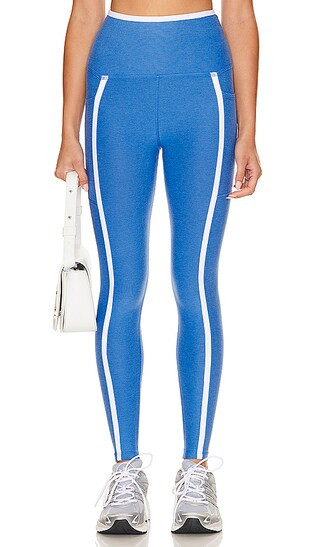 Spacedye New Moves High Waisted Midi Legging in Sky Blue Heather & Cloud White | Revolve Clothing (Global)