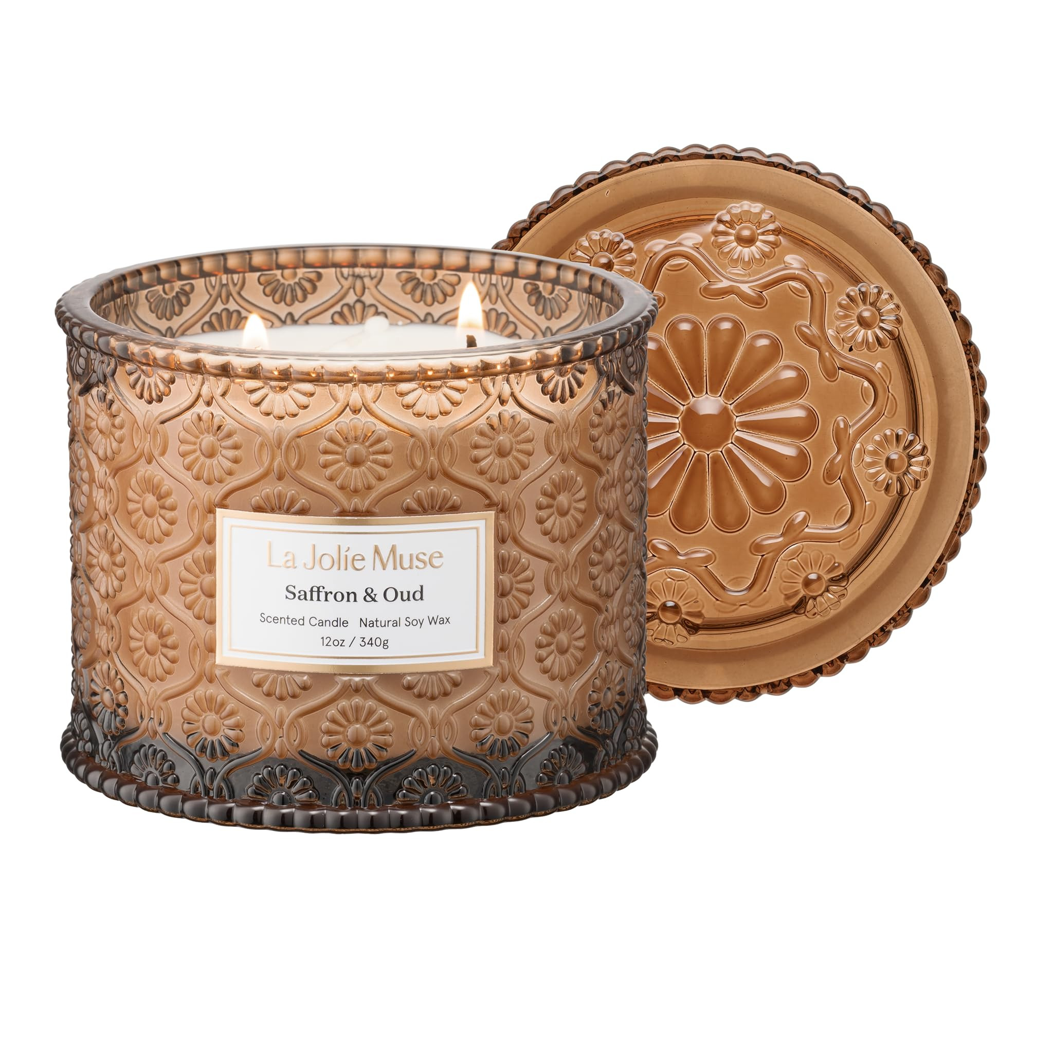 LA JOLIE MUSE Saffron & Oud Scented Candle, Candles for Home Scented, Large 2-Wick Soy Candles, L... | Amazon (US)