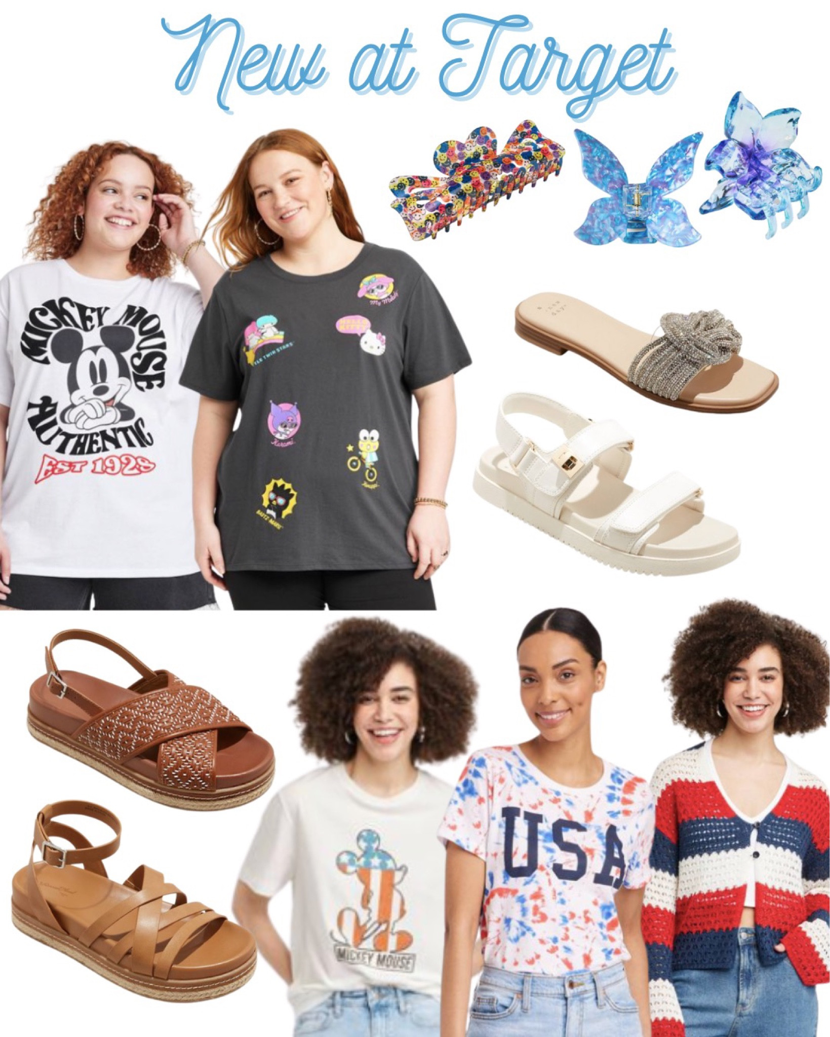 New at Target 🎯 graphic tee, graphic t-shirt, Disney tee, Mickey Mouse t-shirt, Hello Kitty t-shirt, patriotic t-shirt, 4th of July outfit, Memorial Day outfit, flat sandals, rhinestone sandals, neutral sandals, butterfly clip, jumbo claw clip 

#LTKunder50 #LTKSeasonal