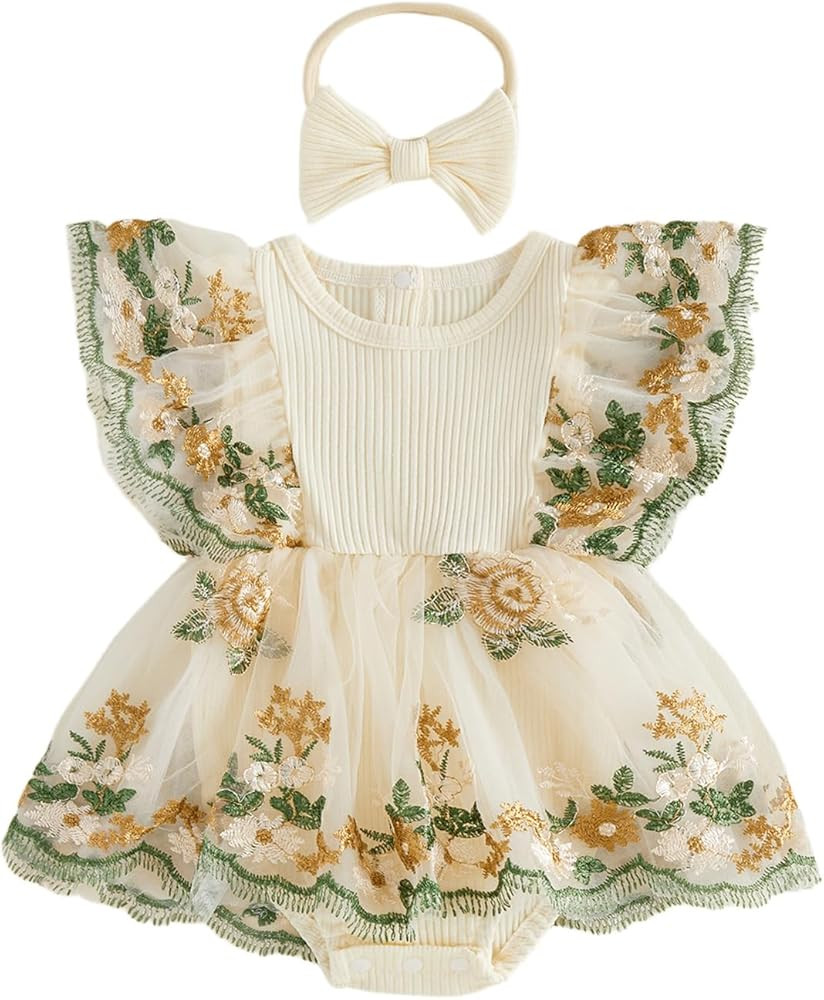 Douhoow Baby Girl 2 Piece Outfit Sleeveless Round Neck Bee Themed Striped Tulle Romper Dress Bow ... | Amazon (US)