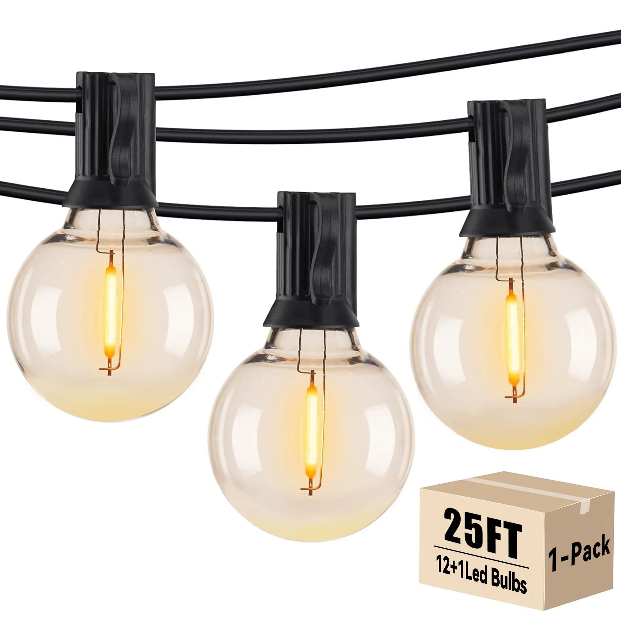 DAYBETTER 25ft Outdoor String Lights,15W G40 E12 Globe Patio Lights with 12 Edison Vintage Bulbs,... | Walmart (US)