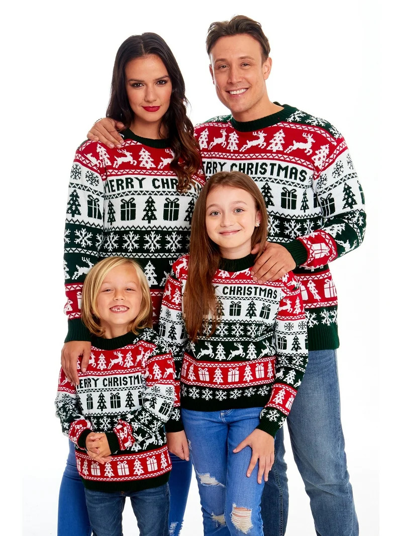 Family Matching Christmas Ugly Sweaters Long Sleeve Reindeer Snowflakes Knitted Sweater Pullover ... | Walmart (US)