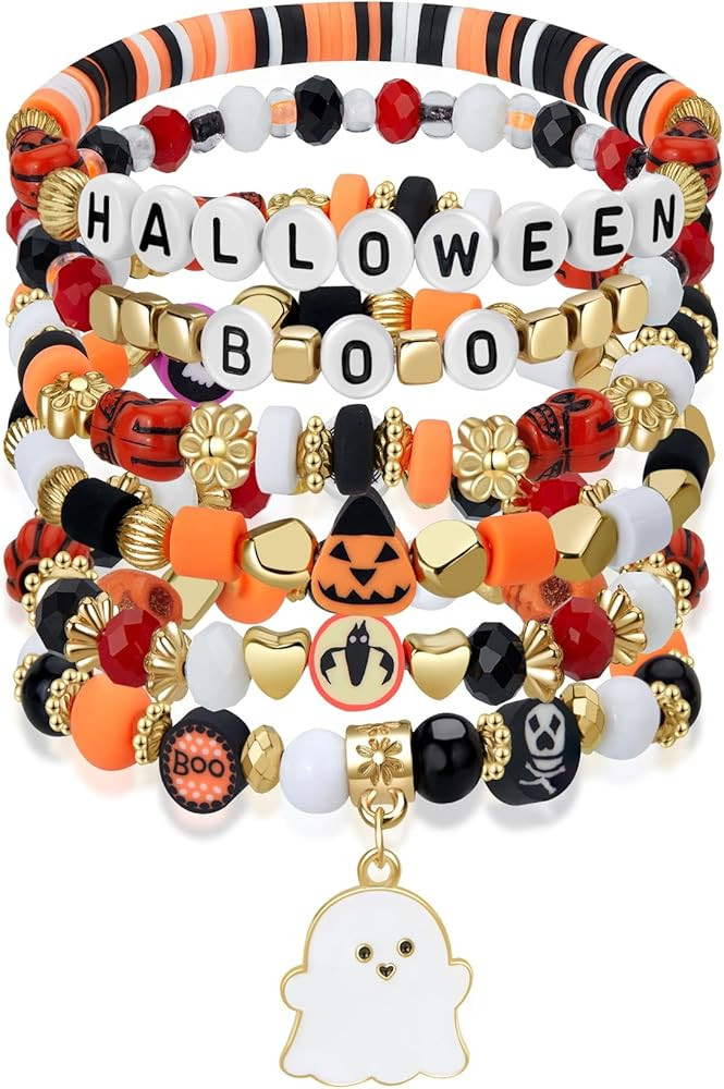 Joyline Halloween Bracelet for Women Men Boo Bat Skull Charm Beaded Stackable Stretch Bracelet Ha... | Amazon (US)