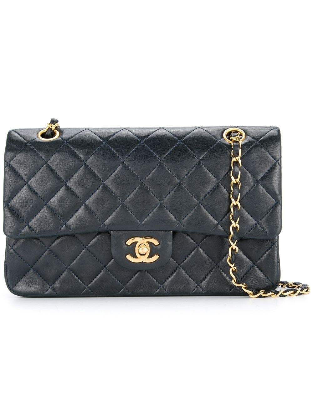 Chanel Vintage double flap quilted chain shoulder bag - Black | FarFetch US
