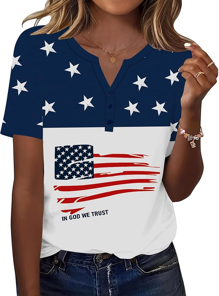 TCOT Women's Tops Dressy Casual Summer Blouses Short Sleeve Button V Neck Spring Tee Shirts | Amazon (US)