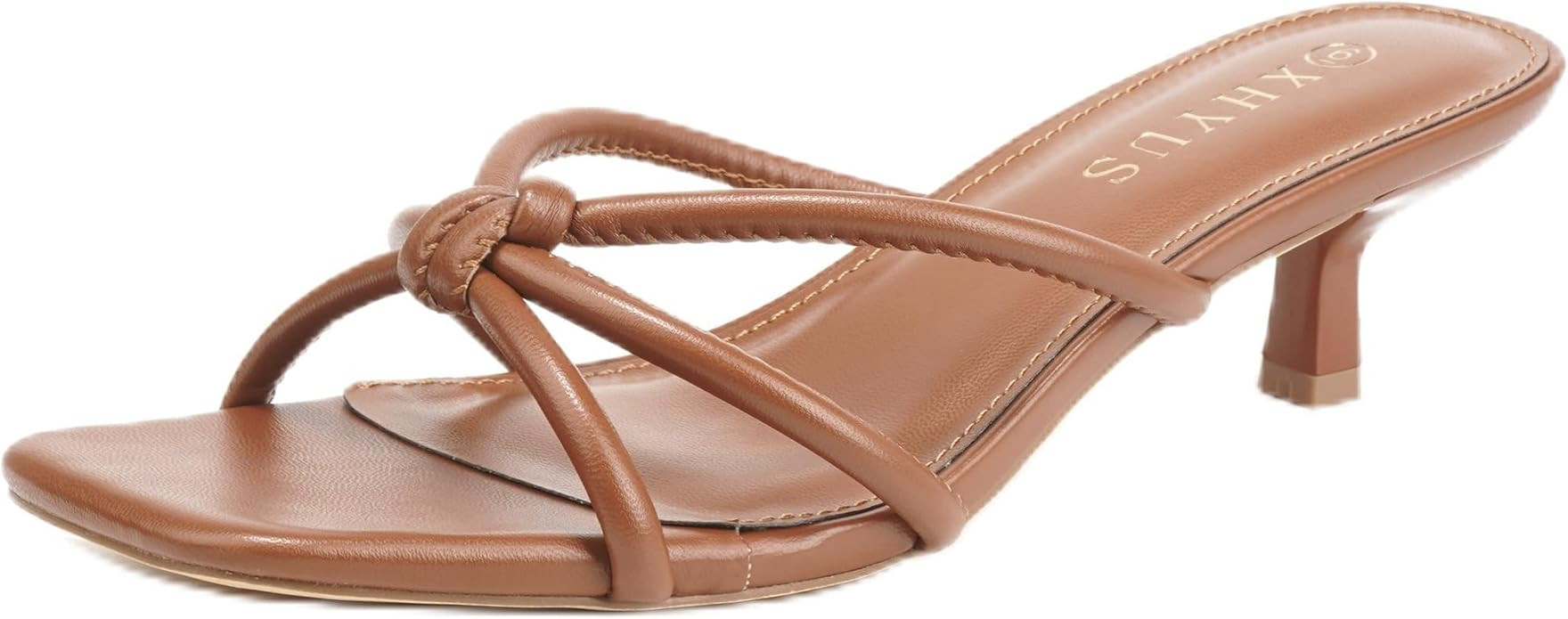 Women's Spaghetti Strap Square Open Toe Kitten Heel High Heel Sandals, Knot Design, Summer Fashio... | Amazon (US)