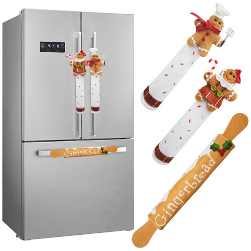 OurWarm Christmas Refrigerator Handle Covers Set of 3, Gingerbread Christmas Kitchen Decor Gingerbread Christmas Fridge Handle Covers for Home Xmas Decorations Indoor | Amazon (US)