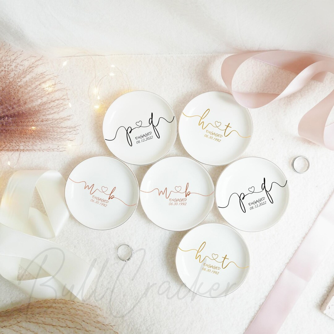 Engagement Ring Dish, Personalized Ring Tray, Just Engaged Gift for Her, Custom Initials with Hea... | Etsy (US)