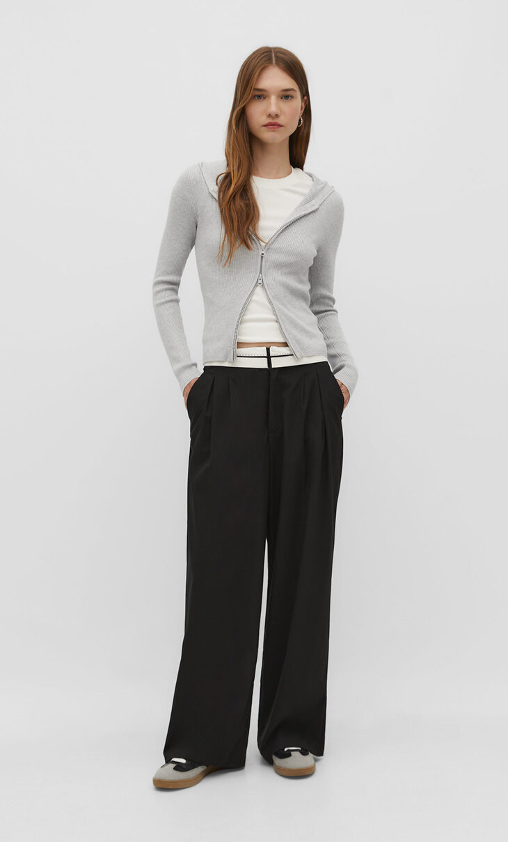 Trousers with turn-down waist - Women's fashion | Stradivarius United Kingdom | Stradivarius (UK)