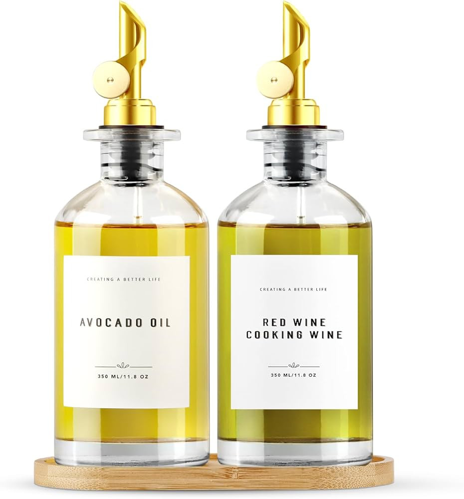 Olive Oil Dispenser Bottle with Bamboo Tray & Metal Spout | Coffee Syrup & Cooking Oil Dispenser ... | Amazon (US)