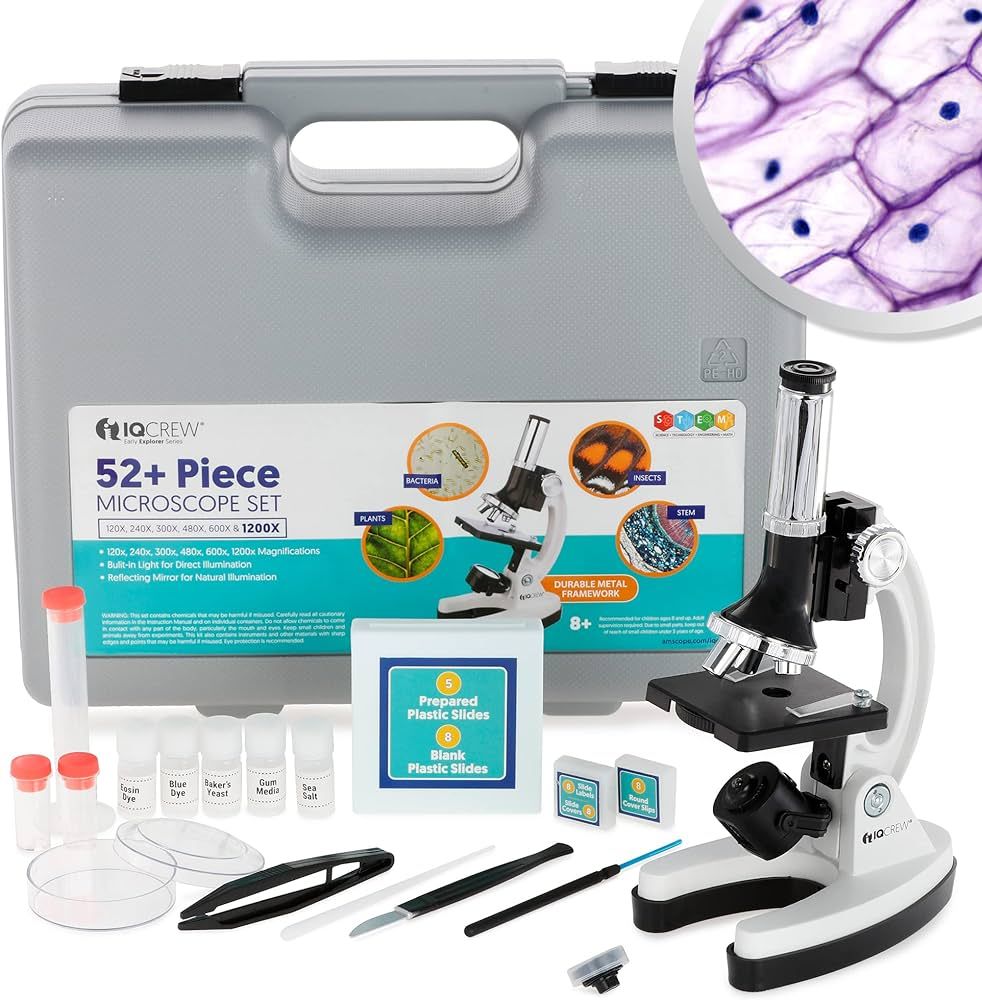 AmScope 120X-1200X 52-pcs Kids Beginner Microscope STEM Kit with Metal Body Microscope, Plastic S... | Amazon (US)