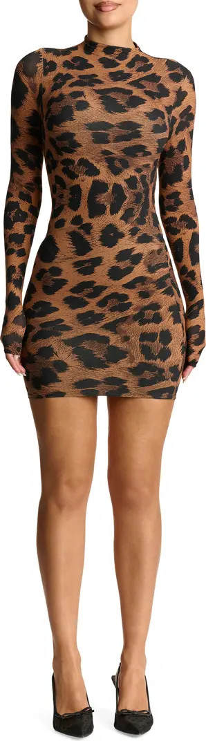 Leopard Print Long Sleeve Body-Con Minidress | Nordstrom