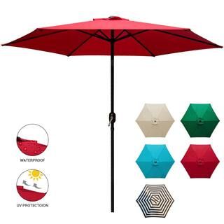 LAUREL CANYON 9 ft. Market Table Patio Umbrella with Push Button Tilt and Crank in Red-HD96R - Th... | The Home Depot