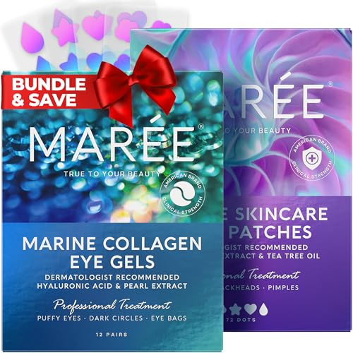 MAREE Eye Gels & Acne Сlearing Devices Bundle - Under Eye Gels for Puffy Eyes and Dark Circles, Hydrocolloid Acne Therapy Device - Marine Collagen & Hyaluronic Acid, Green Algae Extract & Tea Tree Oil | Amazon (US)