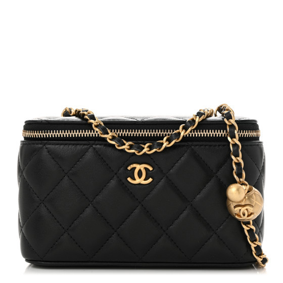 CHANEL Lambskin Quilted Small Pearl Crush Vanity Case With Chain Black | FASHIONPHILE | FASHIONPHILE (US)