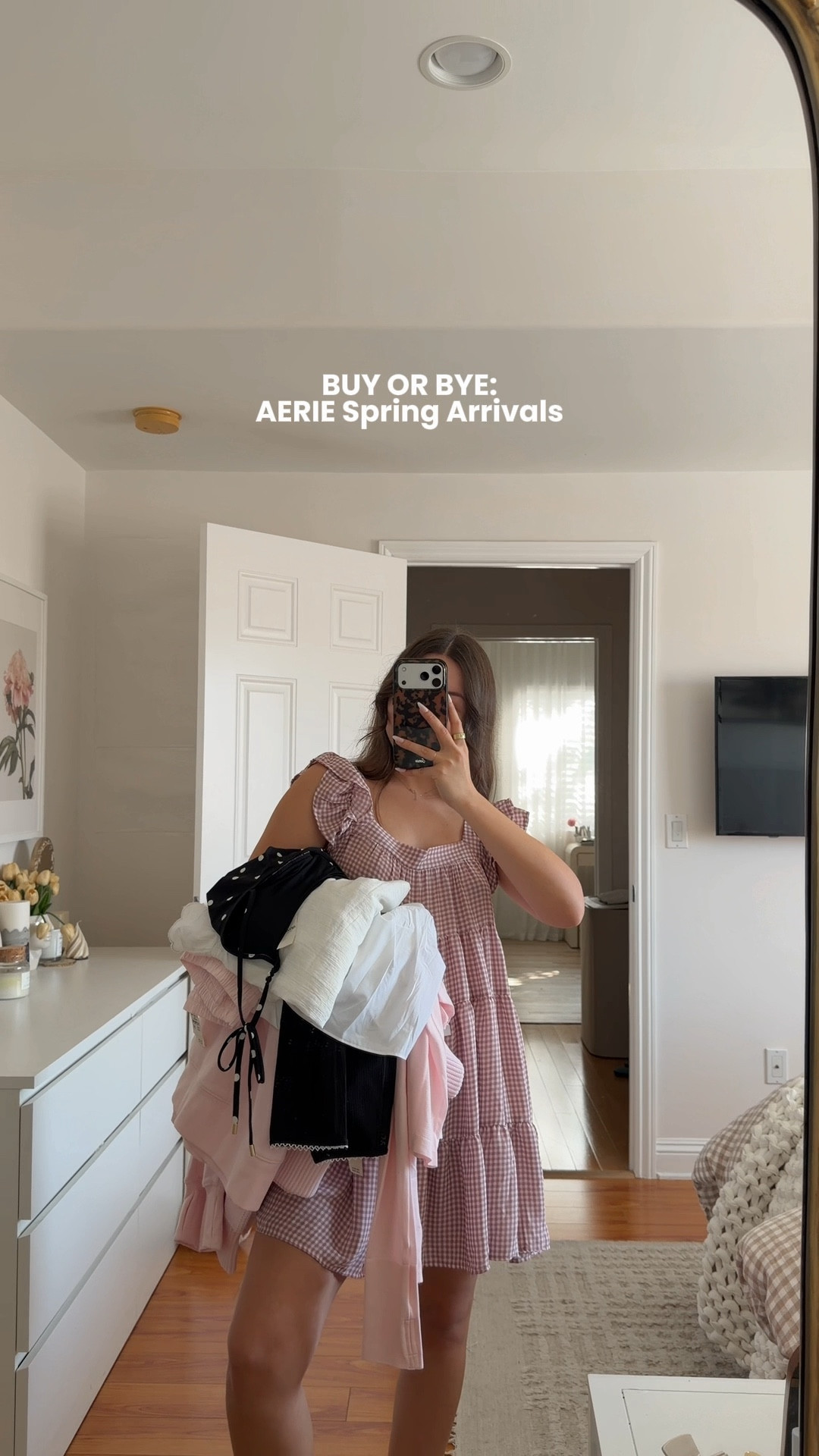 BUY OR BYE: @Aerie spring arrivals 🌷✨ 

I’m 5’3 and typically a size Small, but here’s what fit best:
- Bathing suit (sized up - M)
- Sarong (sized up - M)
 - White sports bra (would recommend to size up - I’m exchanging the S for a M)
- White shorts (TTS - S)
- Pink long sleeve (TTS - S)
- Pink shorts (TTS - S)
- Quarter zip (TTS - S)
- Mockneck (would recommend to stick to normal size - I’m exchanging the M for a S)
- Black sports bra (TTS - S)
- Black leggings (sized up - M)

#LTKootd #LTKSpringSale #LTKActive