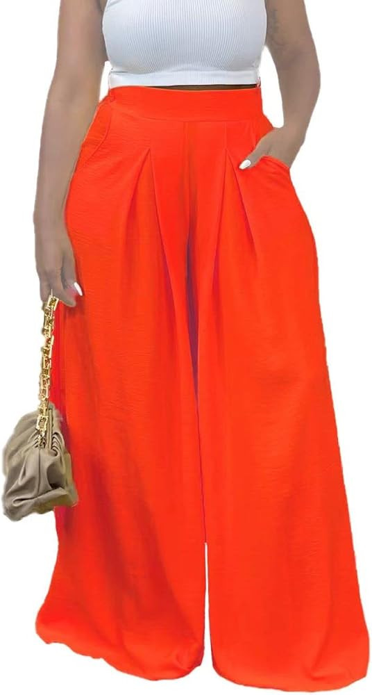 Women's Wide Leg Long Palazzo Pants High Waist Loose Fit Casual Flowy Pants Trousers with Pockets | Amazon (US)