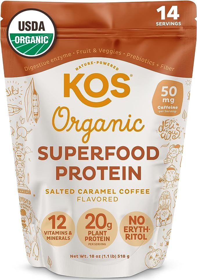 KOS Vegan Protein Powder, No Erythritol, Salted Caramel Coffee - Organic Pea Protein Blend, Plant... | Amazon (US)