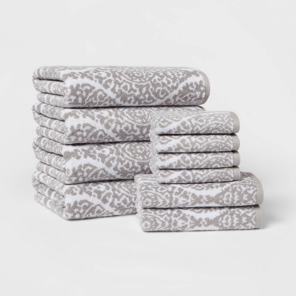 10pk Bath Towel Set Gray Ogee - Threshold | Target