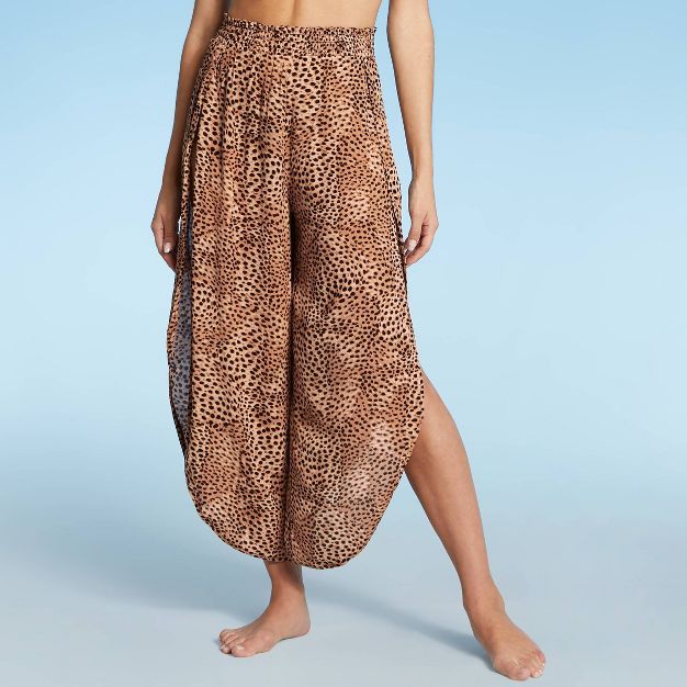 Women's Front Slit Cover Up Pants - Shade & Shore™ Tan Animal Print | Target