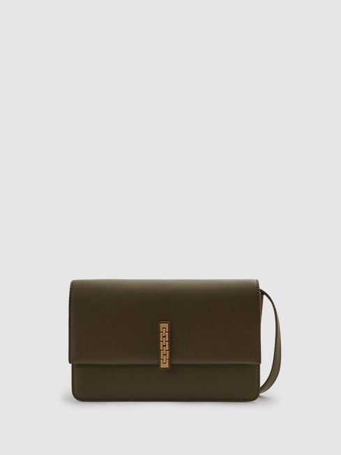 Leather Suede Chain Crossbody Bag in Olive | Reiss US