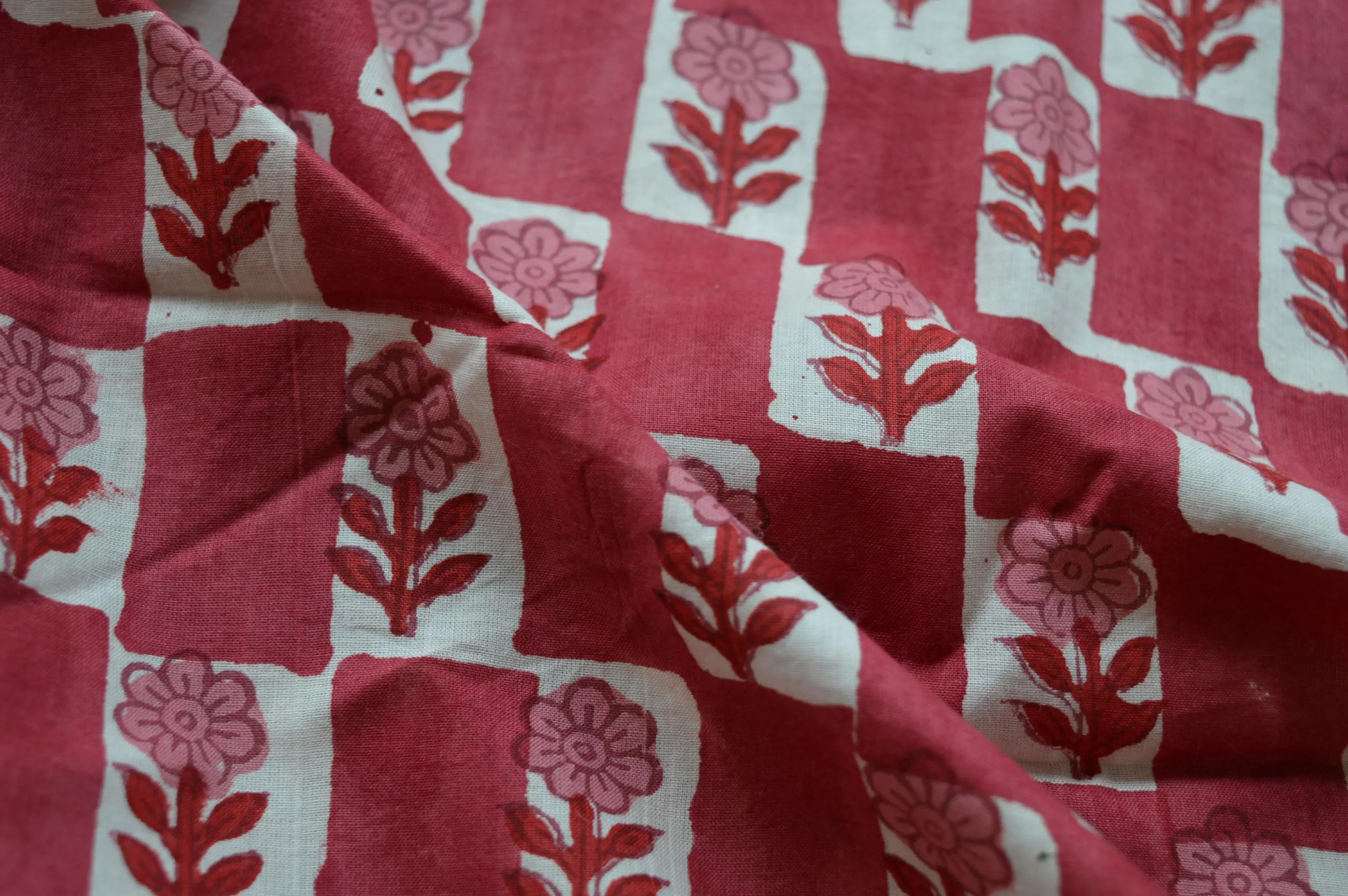 Maroon & Red Floral Indian Block Print Fabric by the Yard, Hand Block Printed Cotton Textile for Dressmaking Apparel and Ethnic Clothing | Etsy (Global)
