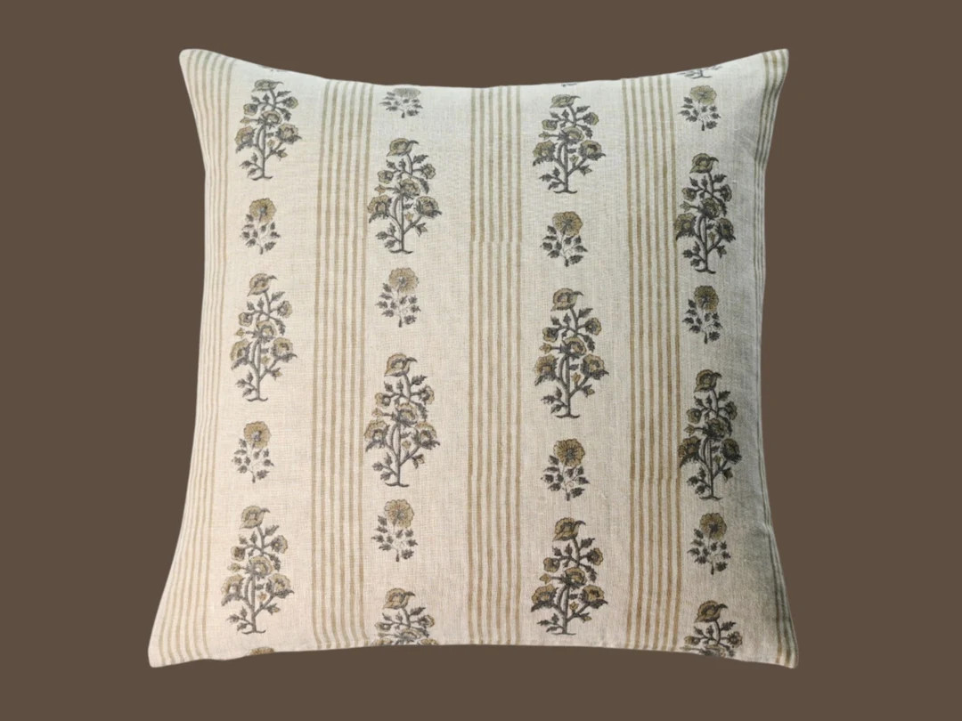 Arla Pillow Cover, Floral Block Print Pillow Cover, Floral Block Print, Vintage Style Pillow, Vin... | Etsy (US)