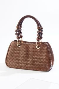 Cato Fashions | Cato Woven Beaded Handle Satchel | Cato Fashions