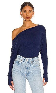 Enza Costa Cashmere Cuffed Off the Shoulder Long Sleeve in French Navy from Revolve.com | Revolve Clothing (Global)