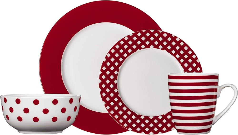 Pfaltzgraff Kenna Red 16-Piece Porcelain Dinnerware Set, Service for 4 | Amazon (CA)
