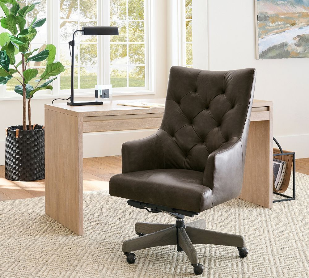 Radcliffe Tufted Leather Swivel Desk Chair | Pottery Barn (US)