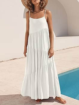 ANRABESS Women’s Summer Casual Loose Sleeveless Spaghetti Strap Asymmetric Tiered Beach Maxi Lo... | Amazon (US)