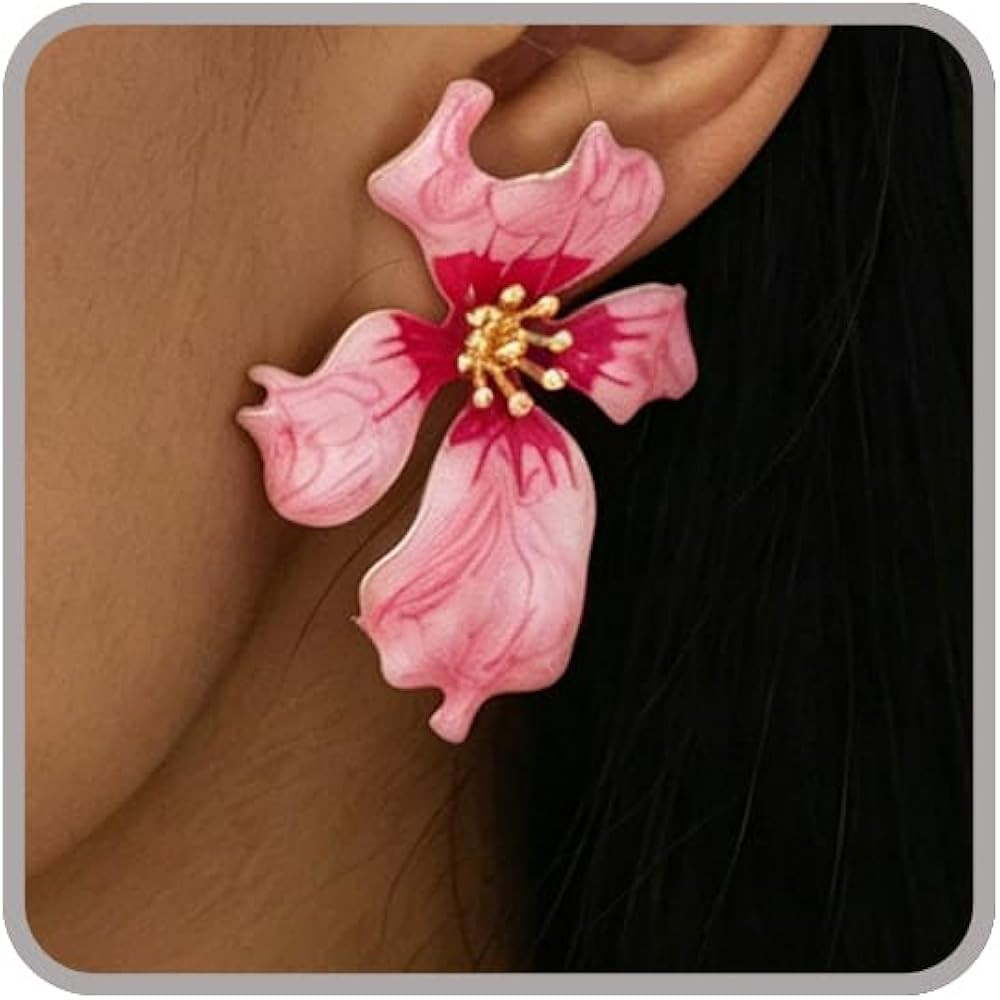 Pink Flower Stud Earrings for Women Dainty Gold Plated Irregular Petal Earring Hypoallergenic Ena... | Amazon (US)