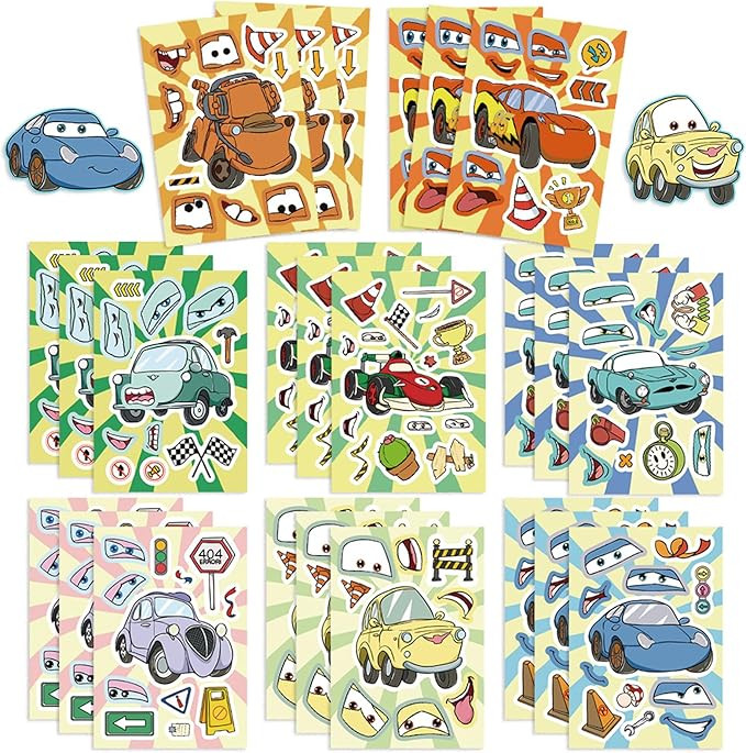 24 Sheets Disney Movie Cars DIY Stickers, Make a Face Sticker Sheets for Teens, Make Your Own for... | Amazon (US)
