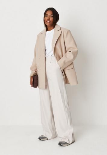 Cream Pleated Wide Leg Masculine Trousers | Missguided (UK & IE)