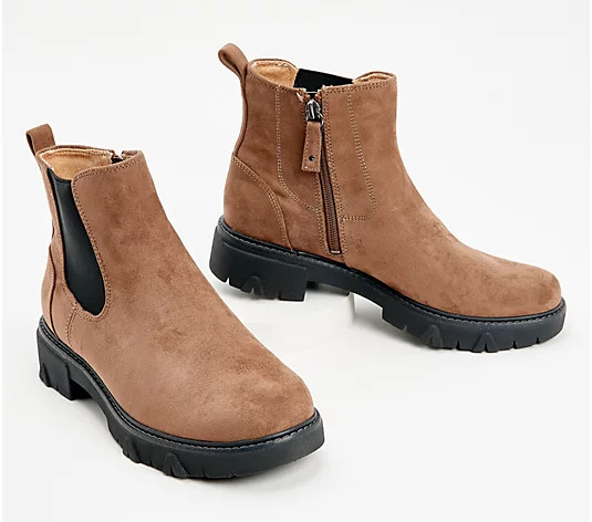 Dr. Scholl's Lug Sole Side Zip Chelsea Boots - Hey Ya - QVC.com | QVC