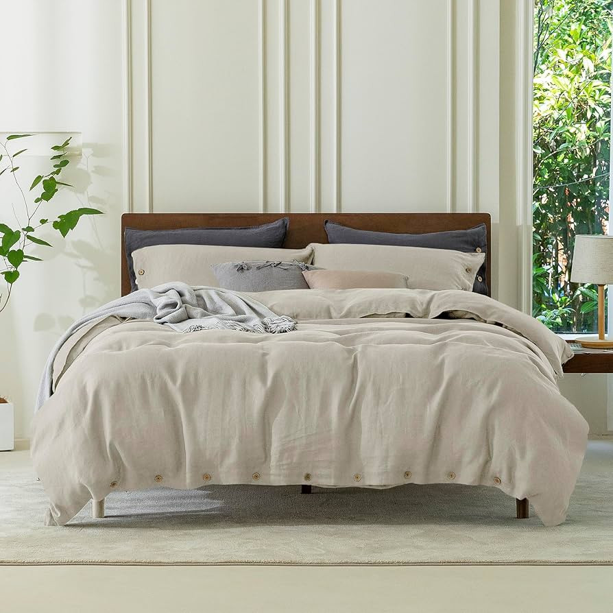 EVERLY 100% Pure Linen Duvet Cover Set Queen Size90X90Inch 3pcs (1 Duvet Cover,2 Pillowcases) Sof... | Amazon (US)